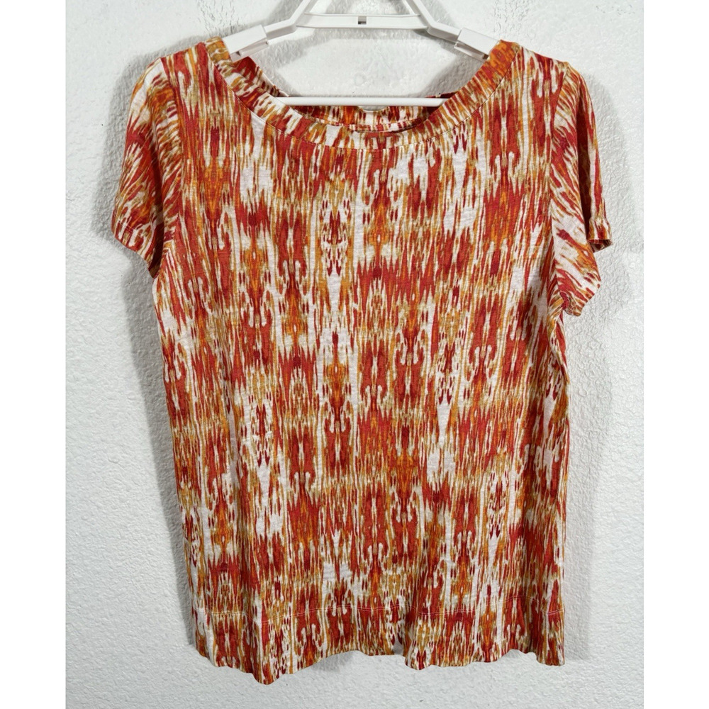 Love Linen J Jill‎ Top Size M Orange Southwest Geometric Short Sleeve Knit